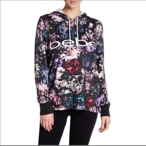 Bebe Sport Floral Pullover Hoodie Sweatshirt NEW